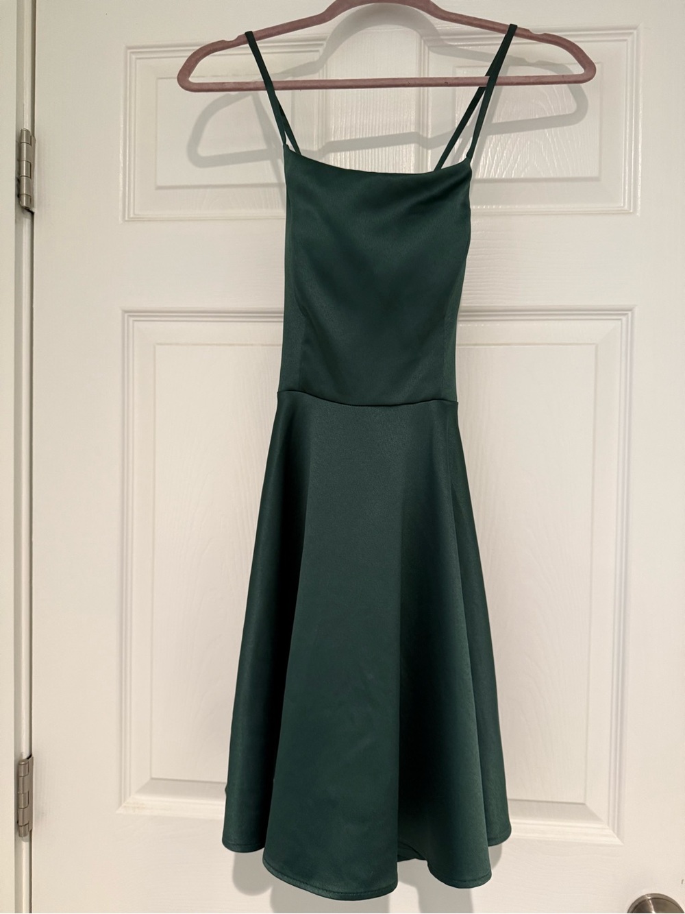 La Scala Dark Green Satin Slip Midi Dress